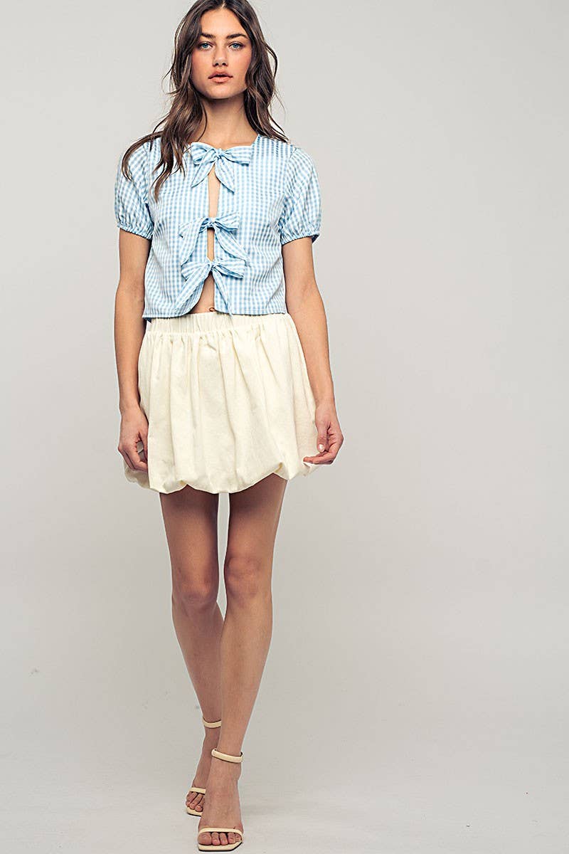 Urban Daizy Gingham Triple Bow Puff Sleeve Crop Top Pink Blouse - Women's (UDZ-TP-01033) – alternate view 12