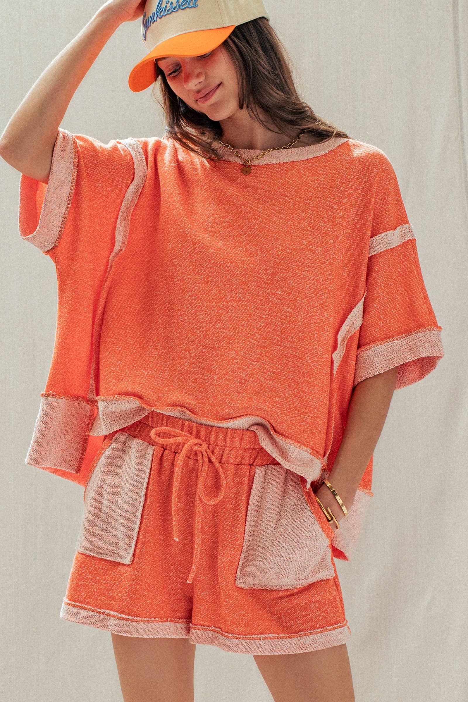 Urban Daizy Reverse Seam Terry Two-Piece Set Pink Lounge Set - Women's (UDST0146-Pink) – alternate view 2