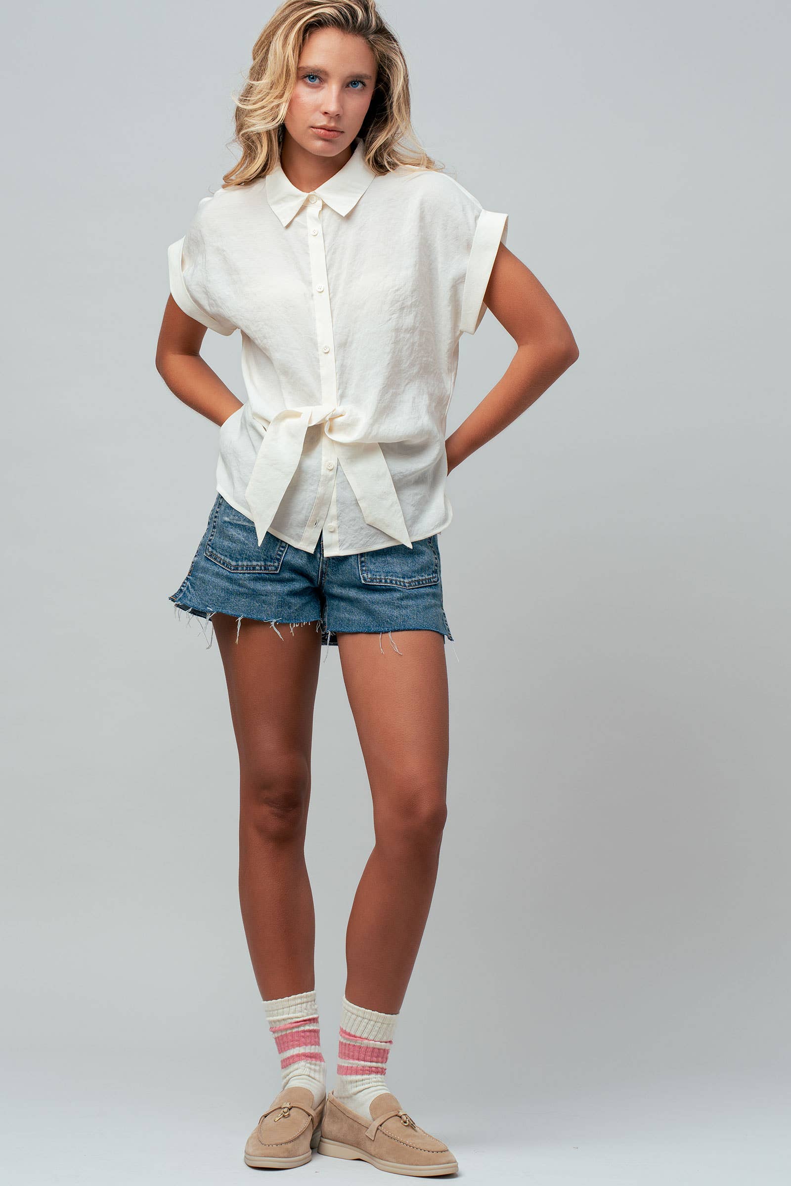 Tie-Front Short Sleeve Modal Blouse