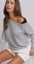 Urban Daizy Asymmetrical Striped One-Shoulder Top Ivory-Black Knit Top - Women's (UDZ-TP-01085-Ivory-Black)
