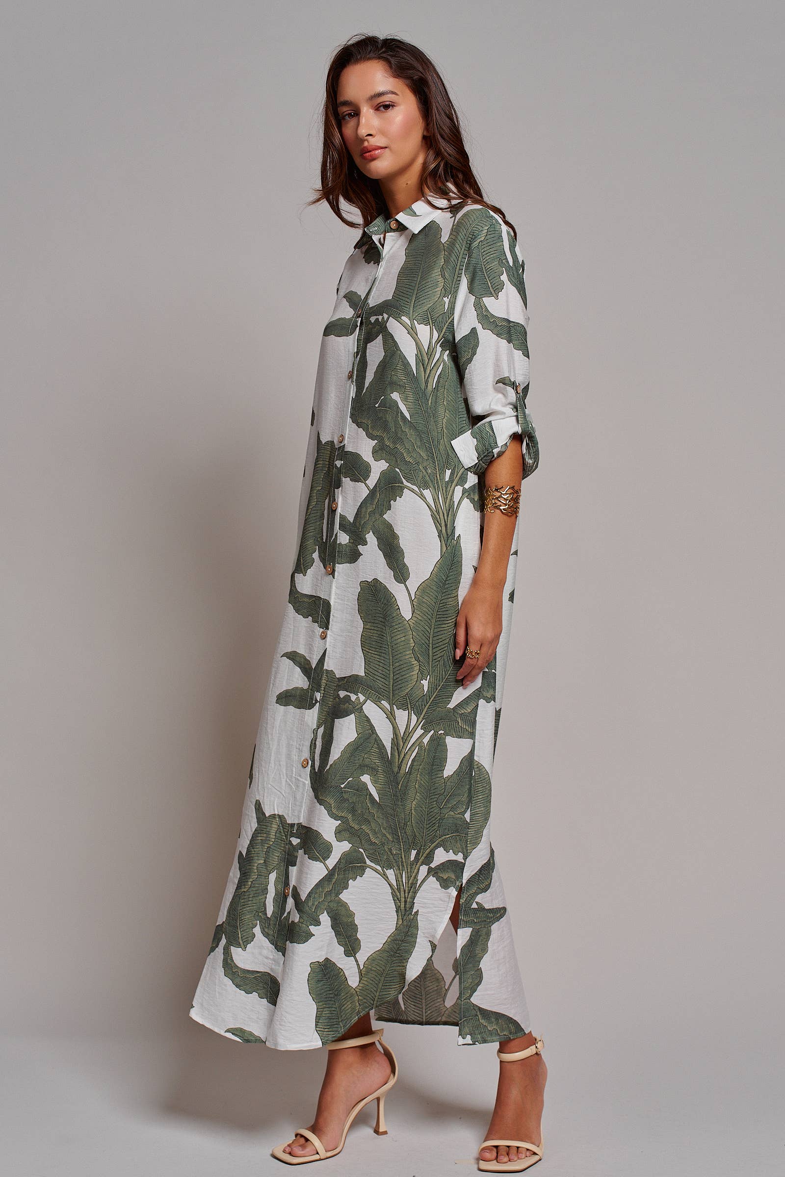 Tropical Paradise Button Down Collared Vacation Dress