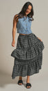 Plaid Tiered Ruffle Maxi Skirt Western Cowgirl Boho Long Ski in BLACK - Women's Midi Skirts | Urban Daizy