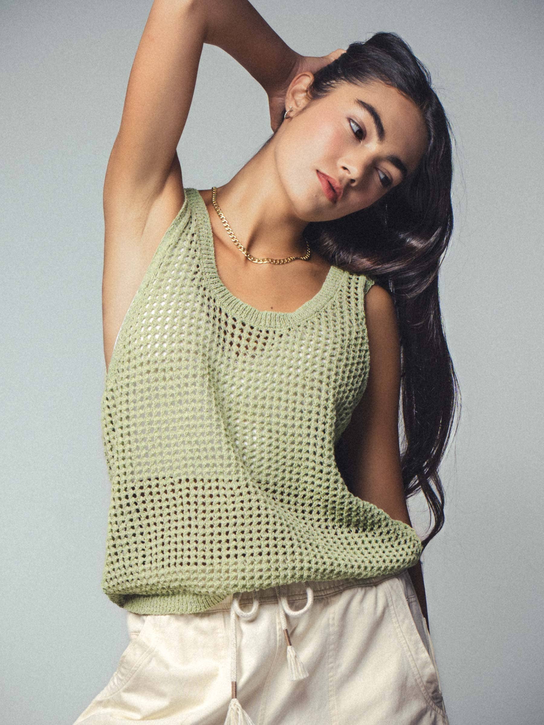 Relaxed Open-Knit Sleeveless Sweater Tank
