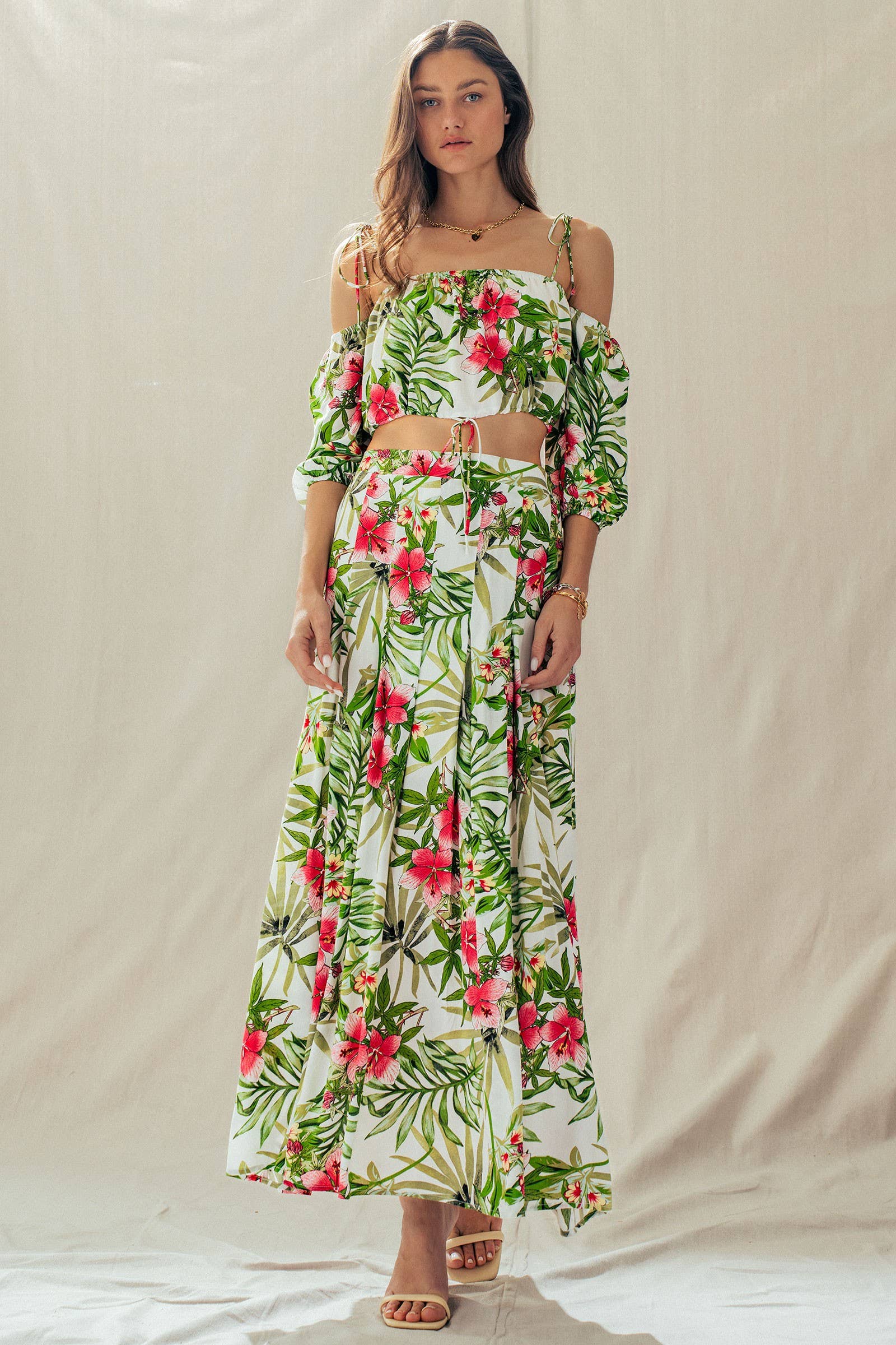 Urban Daizy Off Shoulder Crop Top with Floral Maxi Skirt White Top & Skirt Set - Women's (UDZ-AC-00238) – alternate view 11