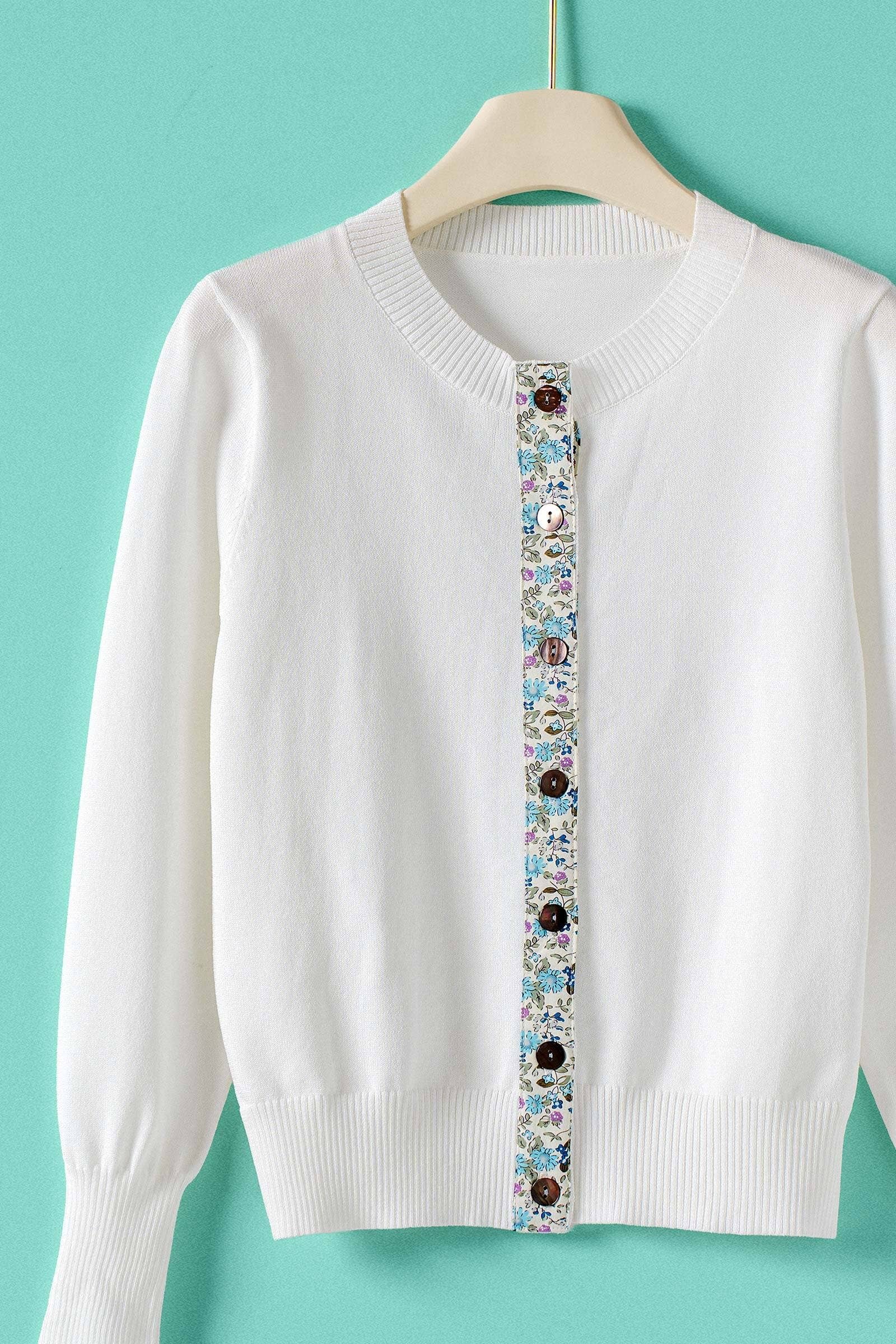 Contrast Floral Detail Knit Button Cardigan
