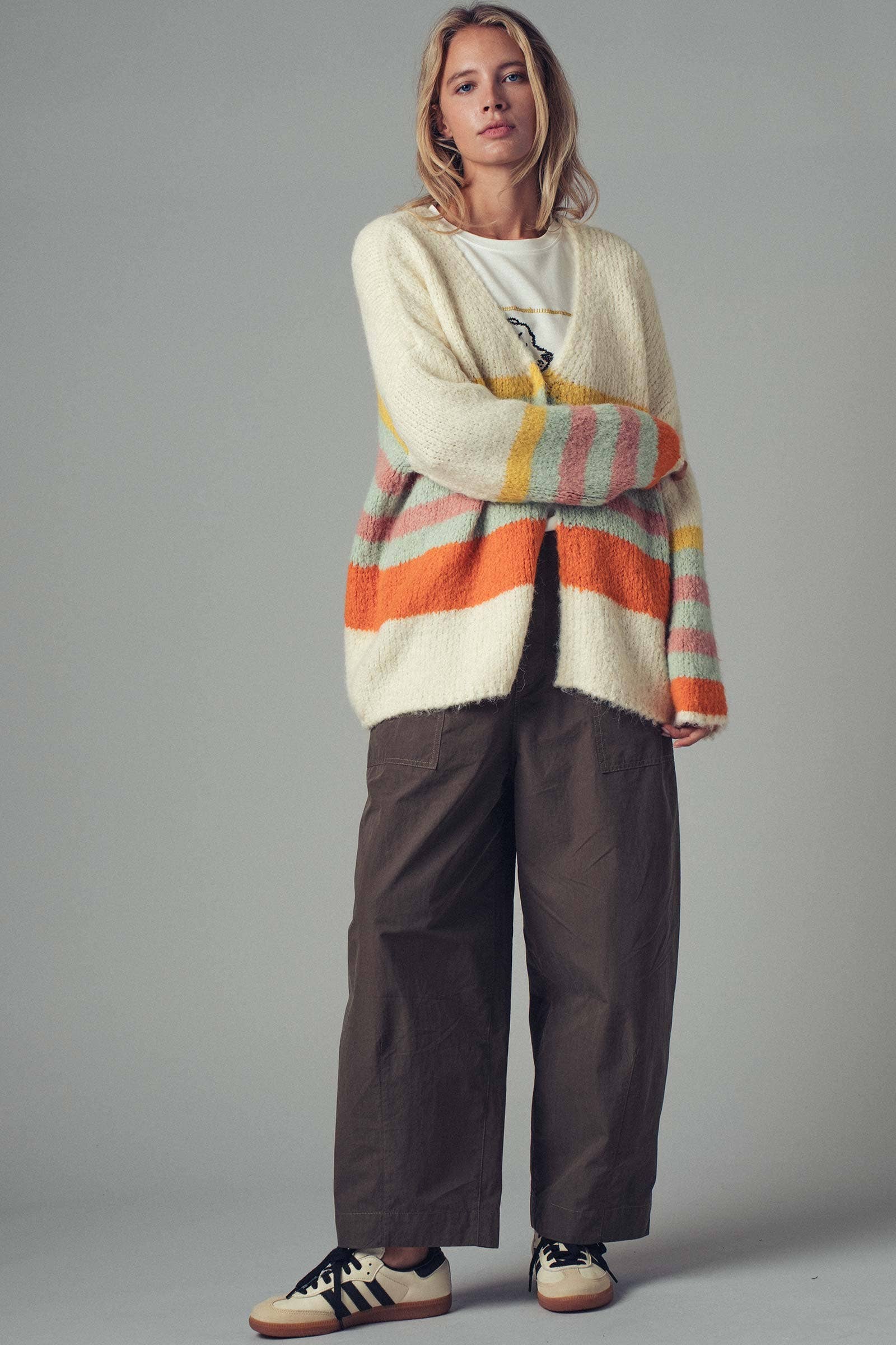 Urban Daizy Boho Stripe Cardigan Cream-Multi Cardigan - Women's (UDZ-KN-00358) – alternate view 7