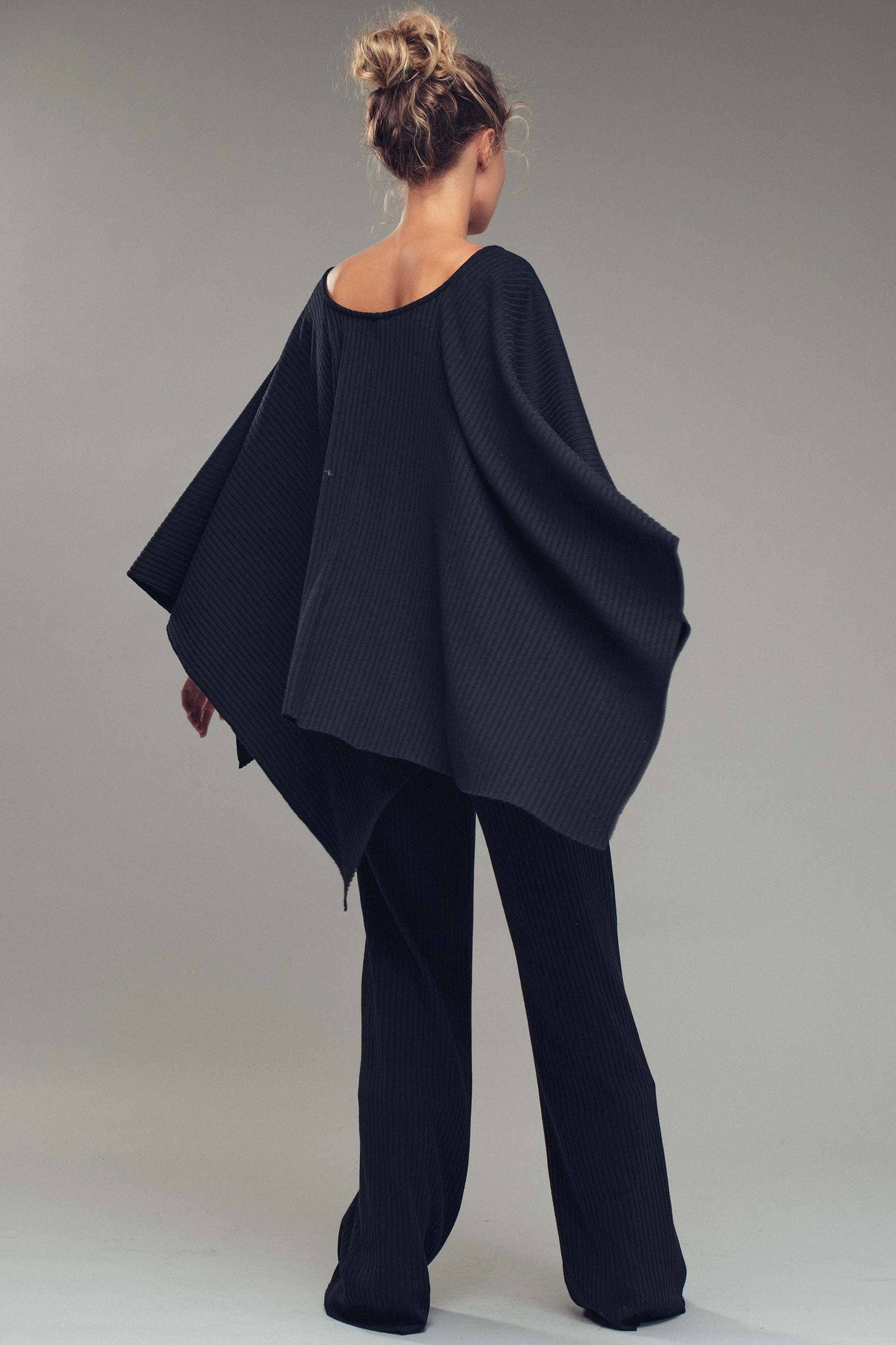 Ribbed Knit Poncho and Pants Set