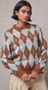 Argyle Polo Collar Sweater in BROWN MULTI - Women's Sweaters | Urban Daizy