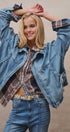 Vintage Washed Drawstring Denim Jacket with Stand Collar in DENIM - Women's Denim Jackets | Urban Daizy