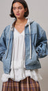 Hooded Denim Zip Up Jacket with French Terry Hood in DENIM - Women's Jackets & Blazers | Urban Daizy