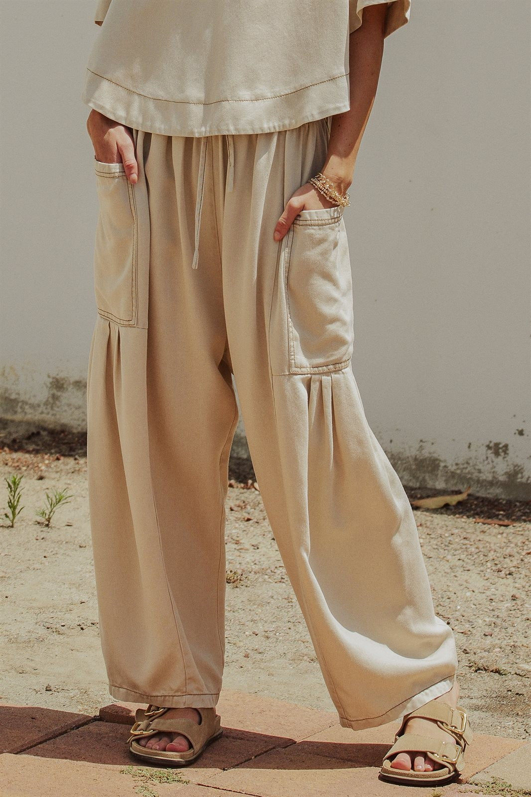 Washed Utility Wide-Leg Pants in TAUPE	 - Women's Casual Pants | Urban Daizy
