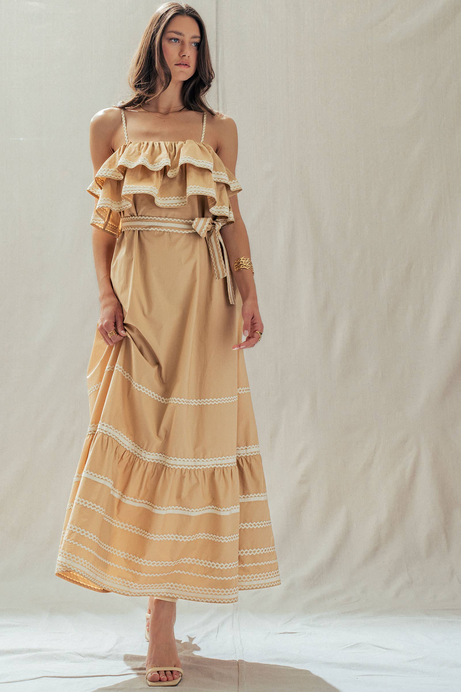 Urban Daizy Rickrack Trim Tiered Ruffle Cotton Maxi Dress Black Dress - Women's (UDDR0346) – alternate view 8