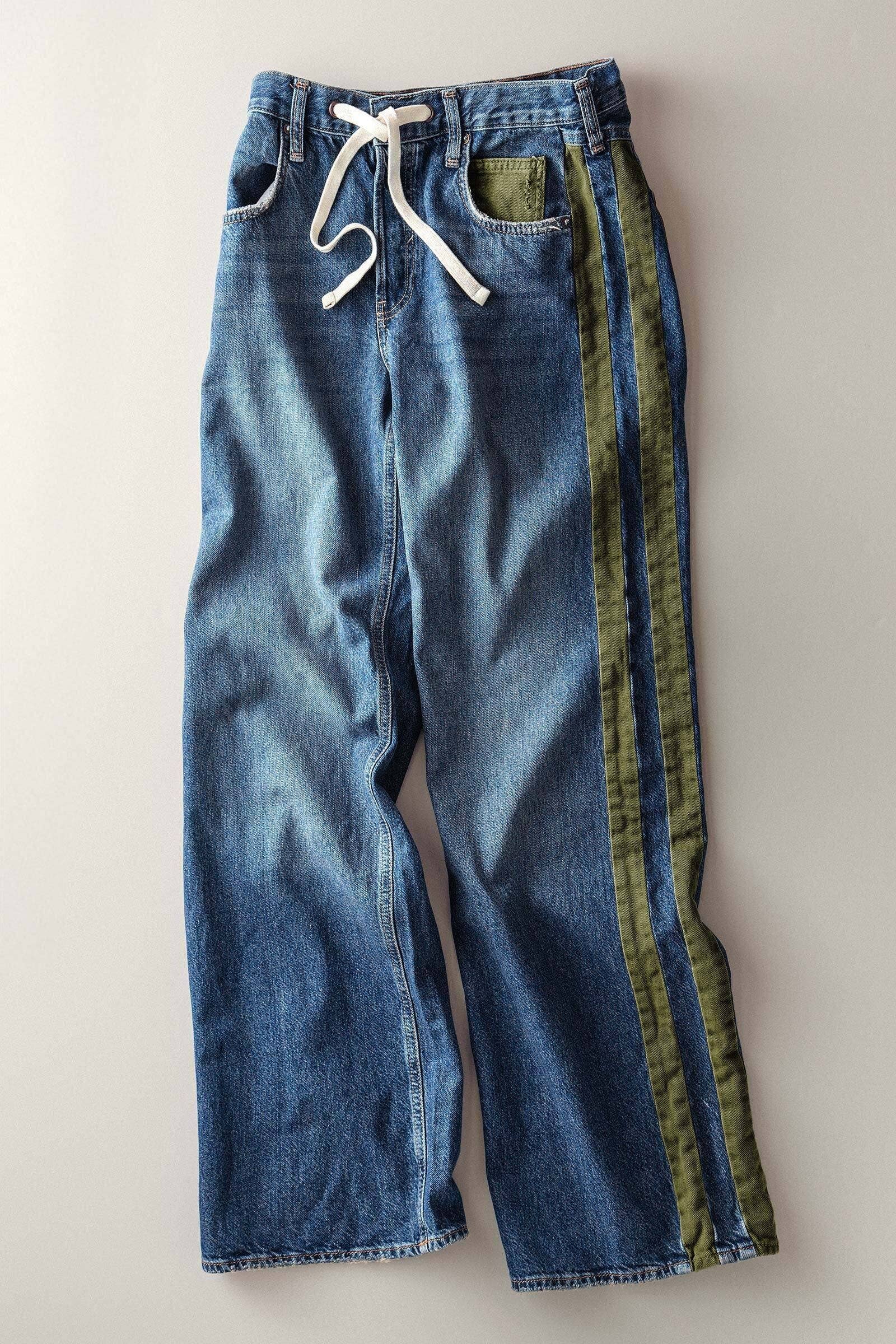 Wide-Leg Utility Stripe Denim Jeans