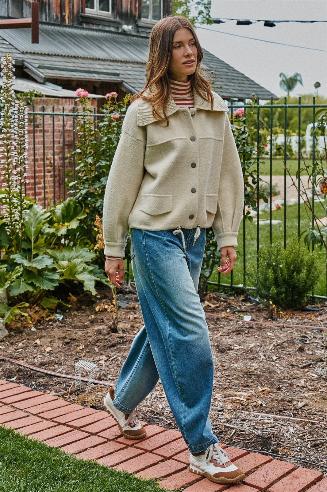 Sweater Knit Button Front Jacket with Detachable Collar in IVORY - Women's Jackets & Blazers | Urban Daizy