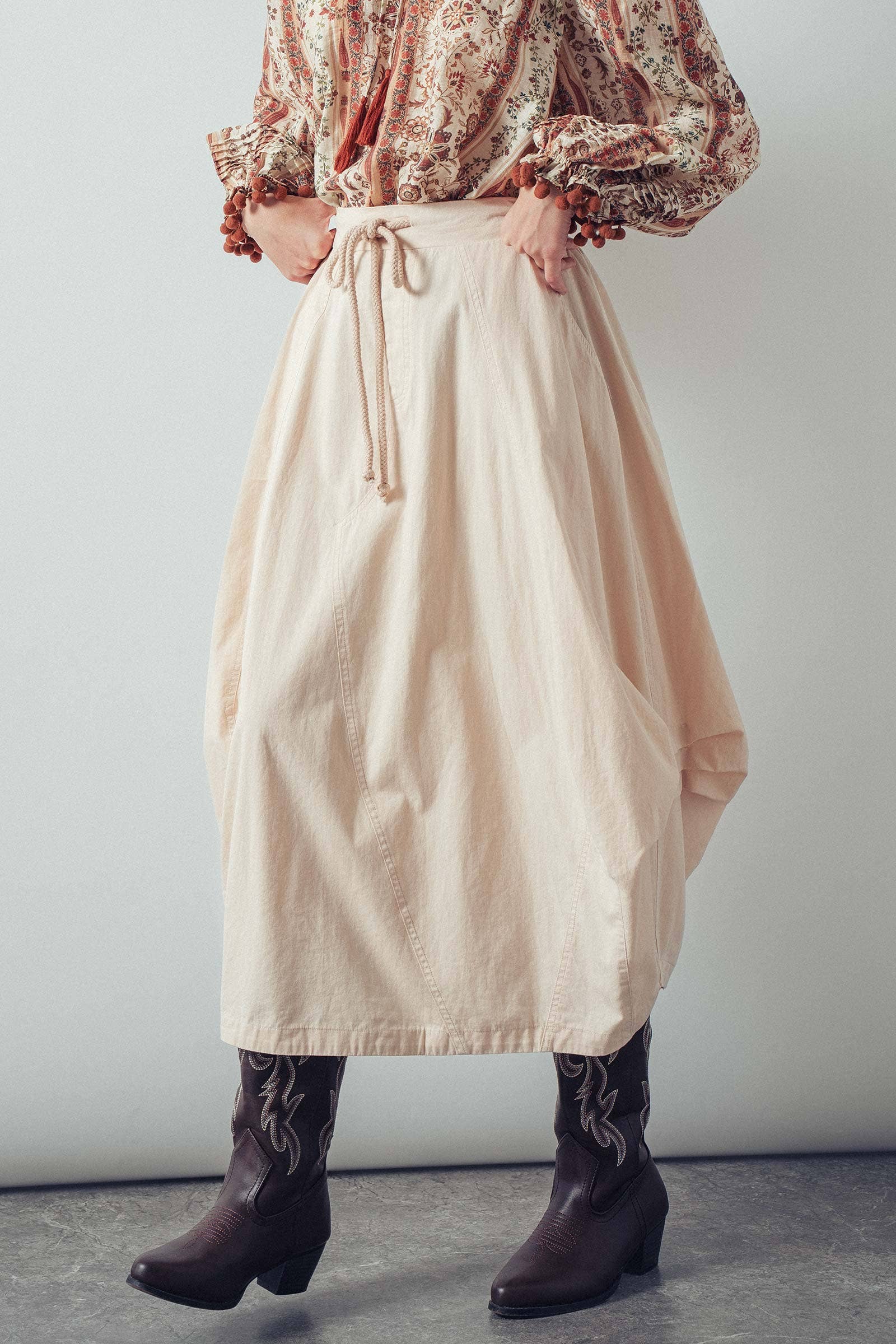 Balloon Hem Drawstring Maxi Skirt