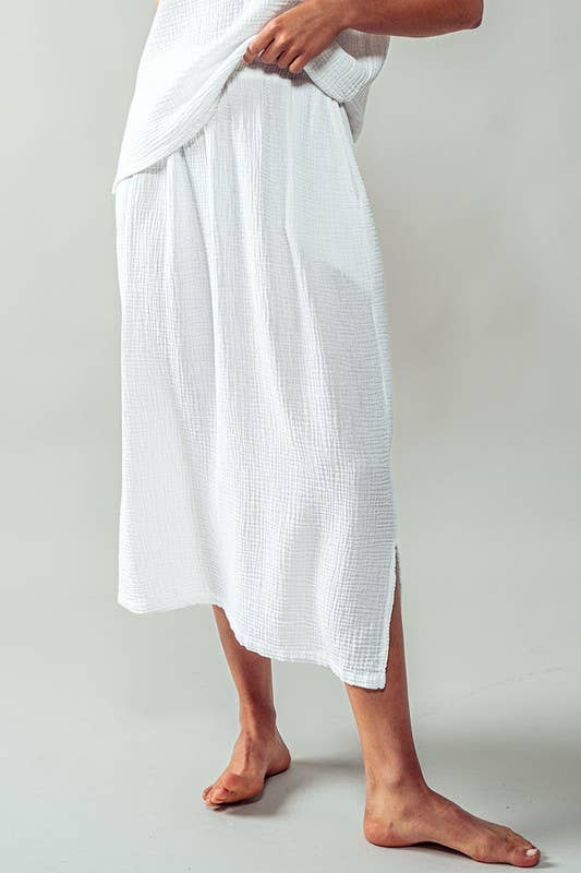 Urban Daizy Soft Double Gauze Elastic Waist Midi Skirt Blue-Sage Skirt - Women's (UDZ-SK-00060) – alternate view 12