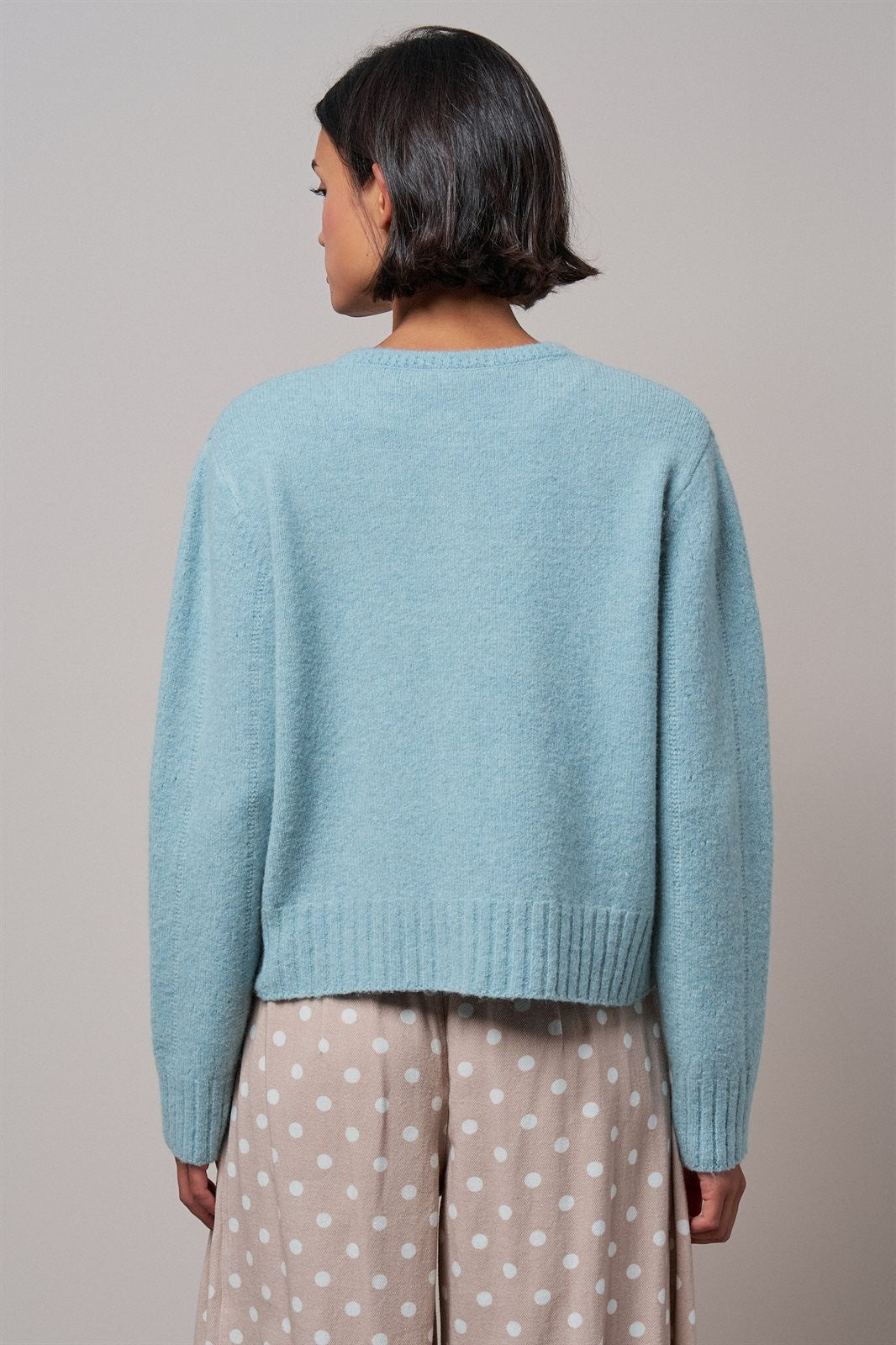 Elegant Wool Blend Cardigan with Lace Trim Detail in PASTEL BLUE - Women's Cardigans & Shrugs | Urban Daizy