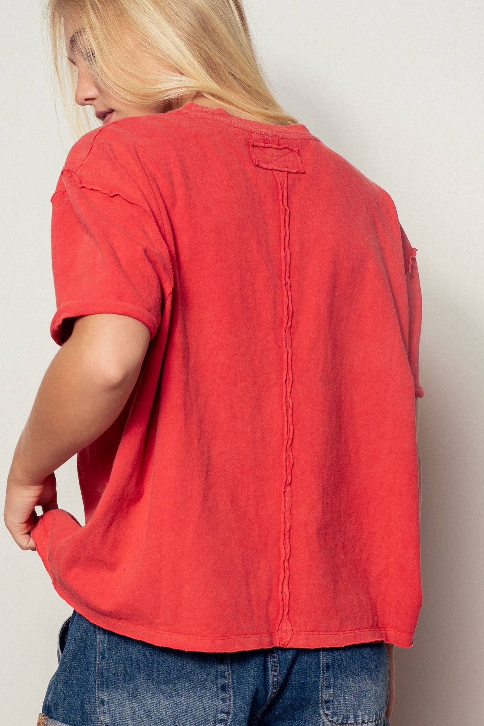 Urban Daizy Boxy Oversized Cotton Crewneck Tee Red T-Shirt - Women's (UDZ-TP-00810) – alternate view 6