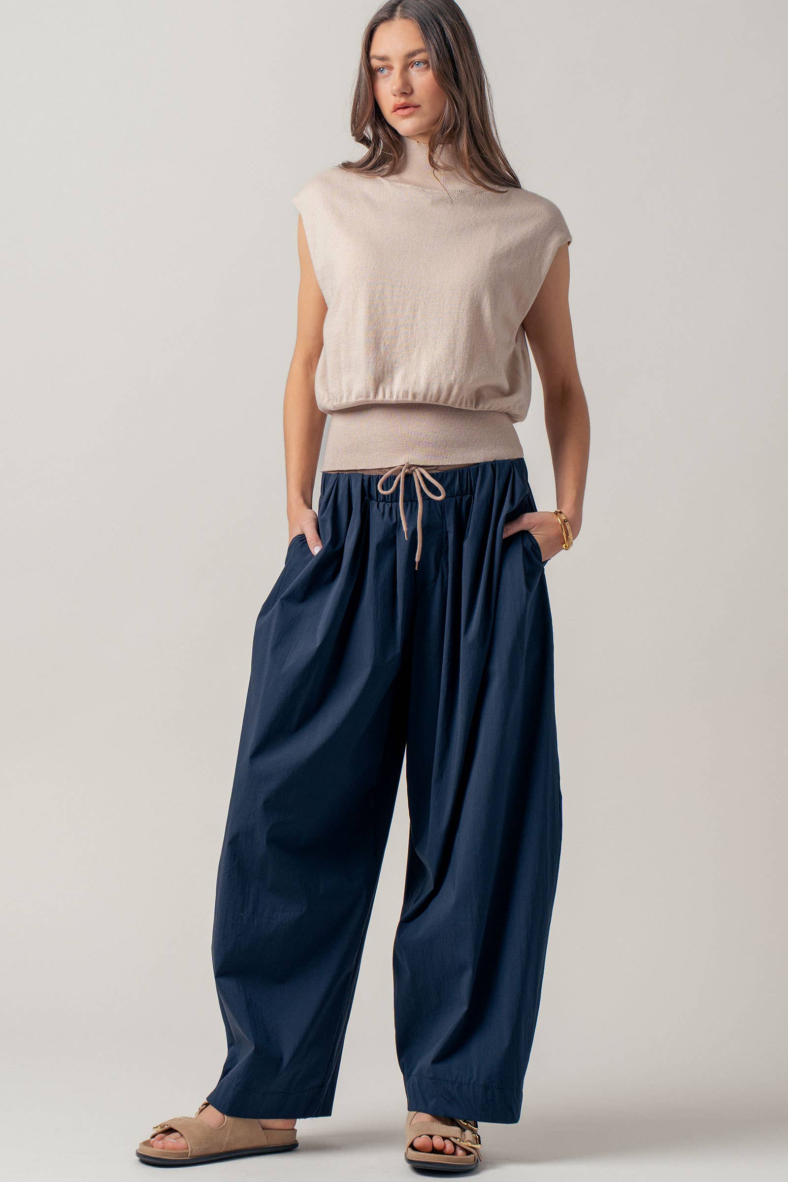 Urban Daizy Contrast Waist Cocoon Leg Pants Navy Pants - Women's (UDPT0102-Navy) – alternate view 8