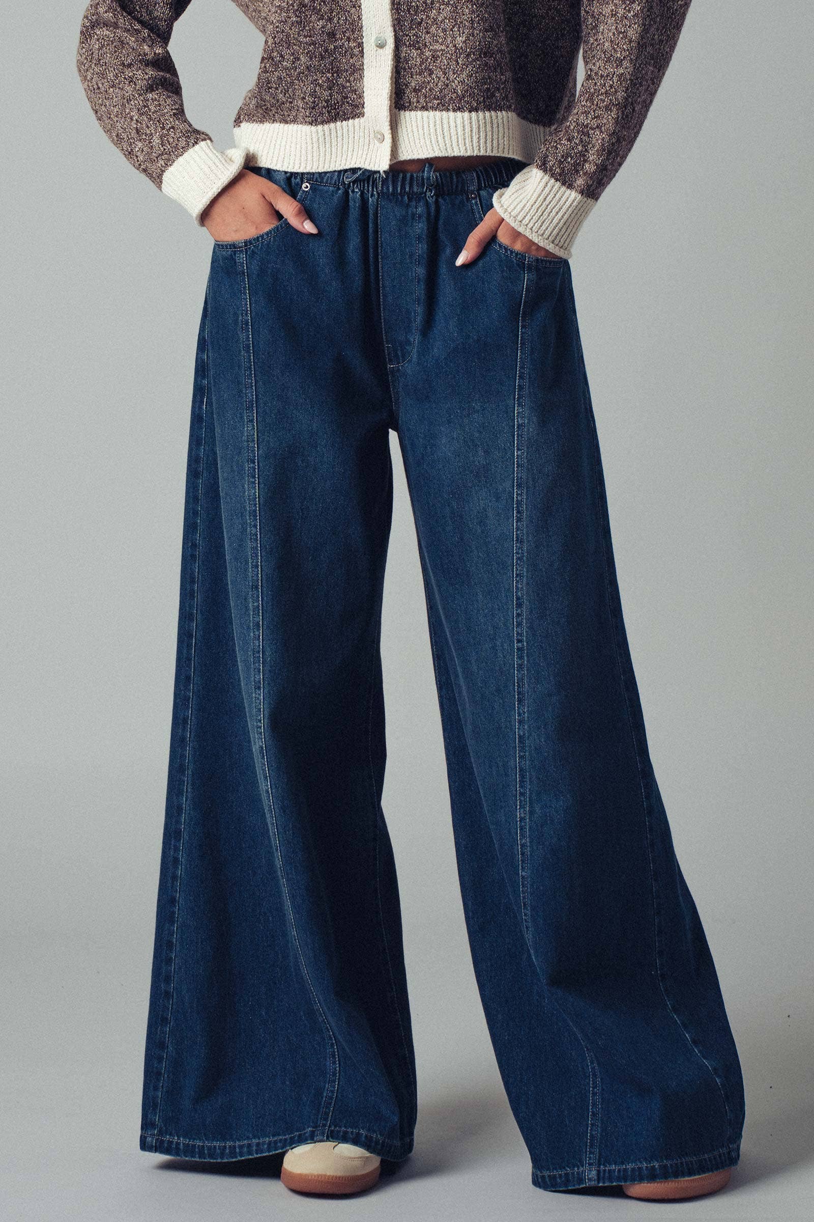 Relaxed Wide Leg Drawstring Western Pants