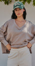 Relaxed Vintage V-Neck Oversized Sweatshirt in MOCHA MOUSSE - Women's Sweatshirts & Hoodies | Urban Daizy