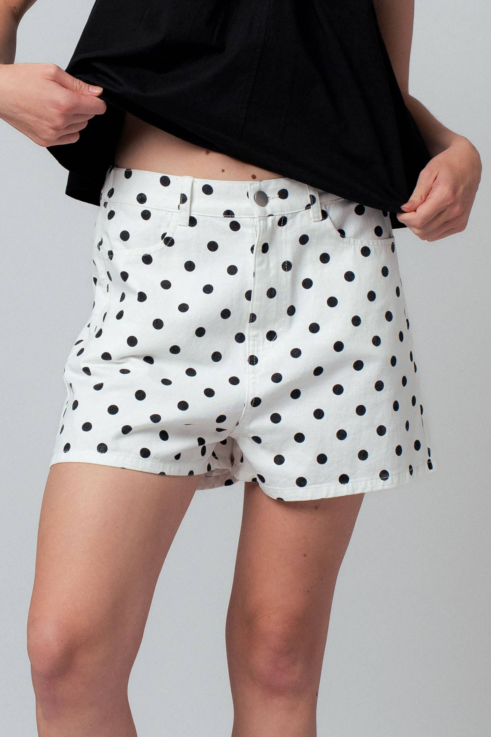 Polka Dot Print High-Waist Cotton Shorts