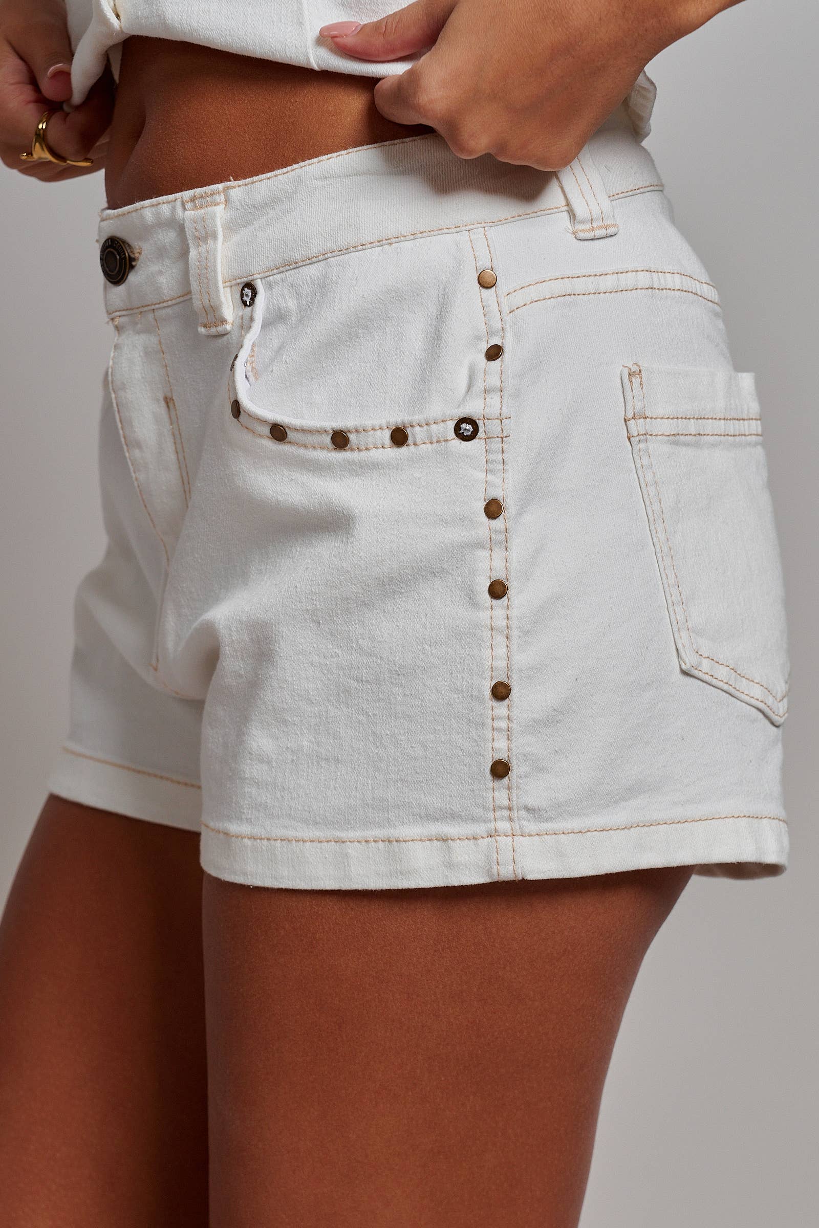 Studded Trim Denim Shorts