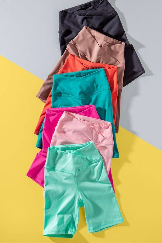 Urban Daizy Cross Front High-Waisted Bike Shorts Candy-Pink Athletic Shorts - Women's (UDZ-PT-00160) – alternate view 8