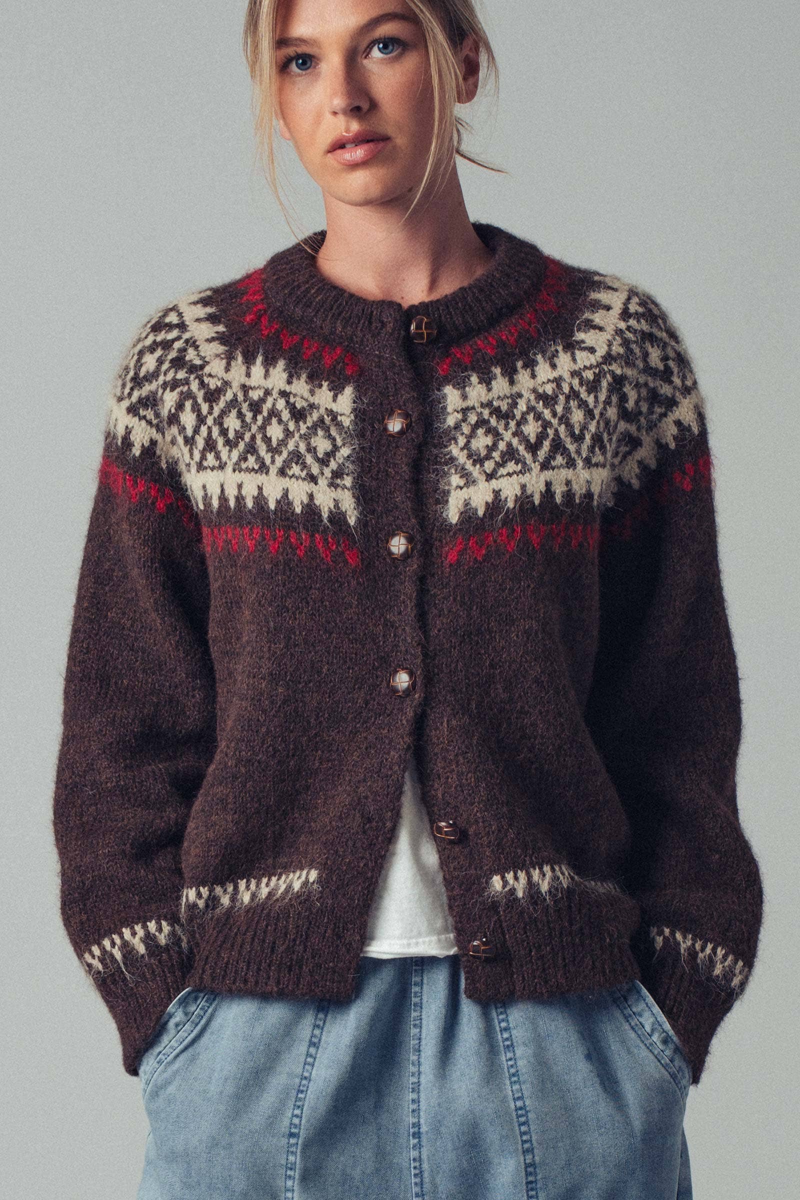 Urban Daizy Fair Isle Nordic Toggle Knit Cardigan Ivory Cardigan - Women's (UDZ-PT-00355) – alternate view 3