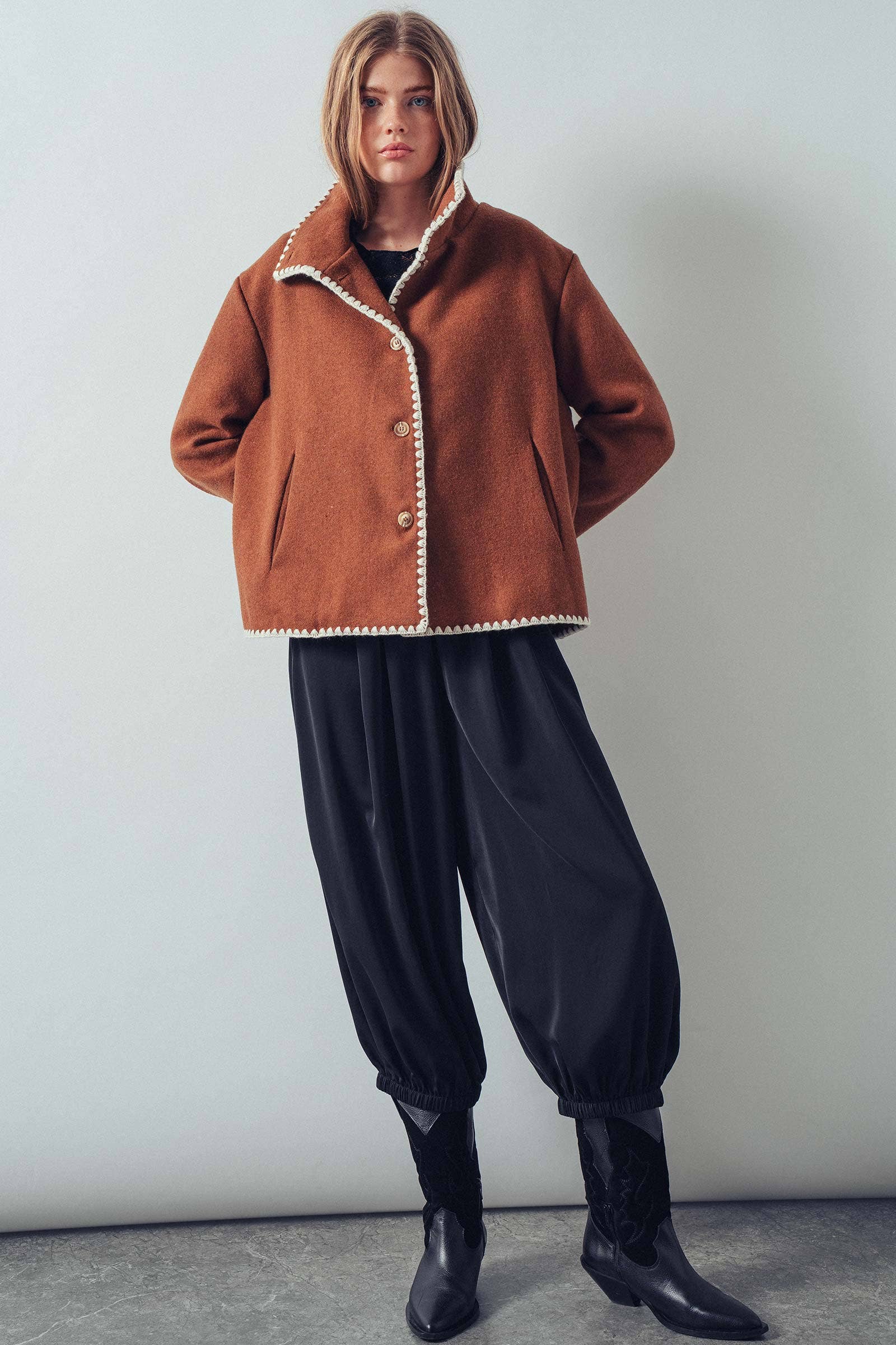 Embroidered Trim Wool-Blend Jacket