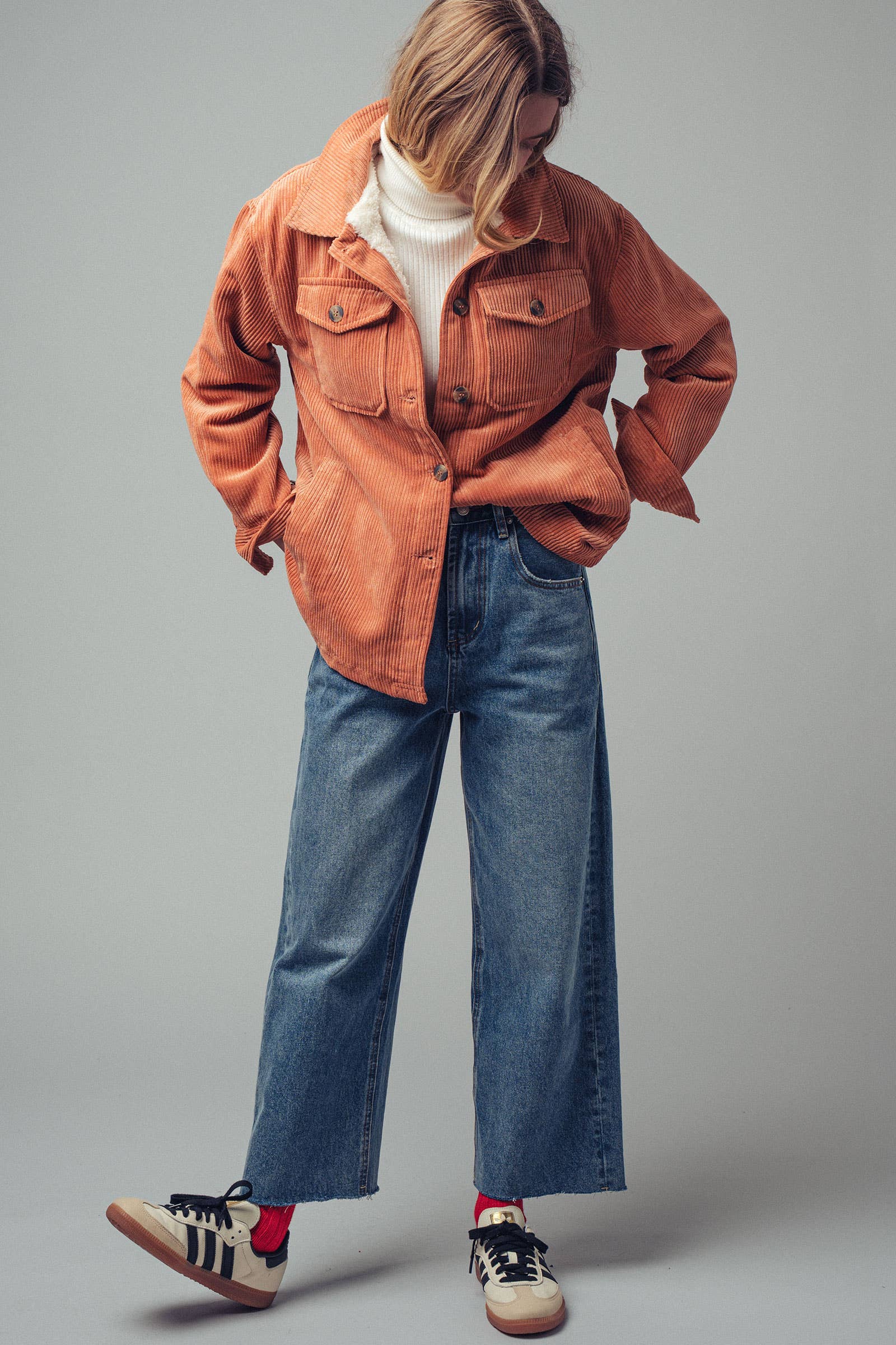 Urban Daizy Oversized Sherpa Lined Corduroy Shacket Beige Shirt Jacket Shacket - Women's (UDZ-OT-00163) – alternate view 16