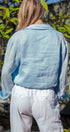Linen Double Layer Wrap Blouse with Built-In Tank in BLUE - Women's Shirts & Blouses | Urban Daizy