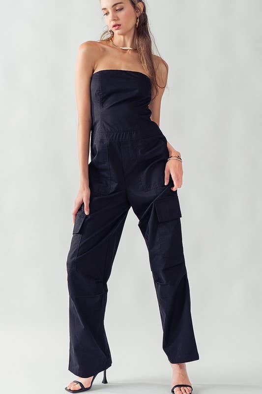 Urban Daizy Strapless Wide Leg Cargo Pocket Artisanal Jumpsuit Moss Jumpsuit - Women's (UDZ-JR-00002) – alternate view 16