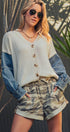 Urban Daizy Mixed Media Flag Denim Sleeve Cardigan Ivory Cardigan - Women's (UDZ-KN-01043) – alternate view 4