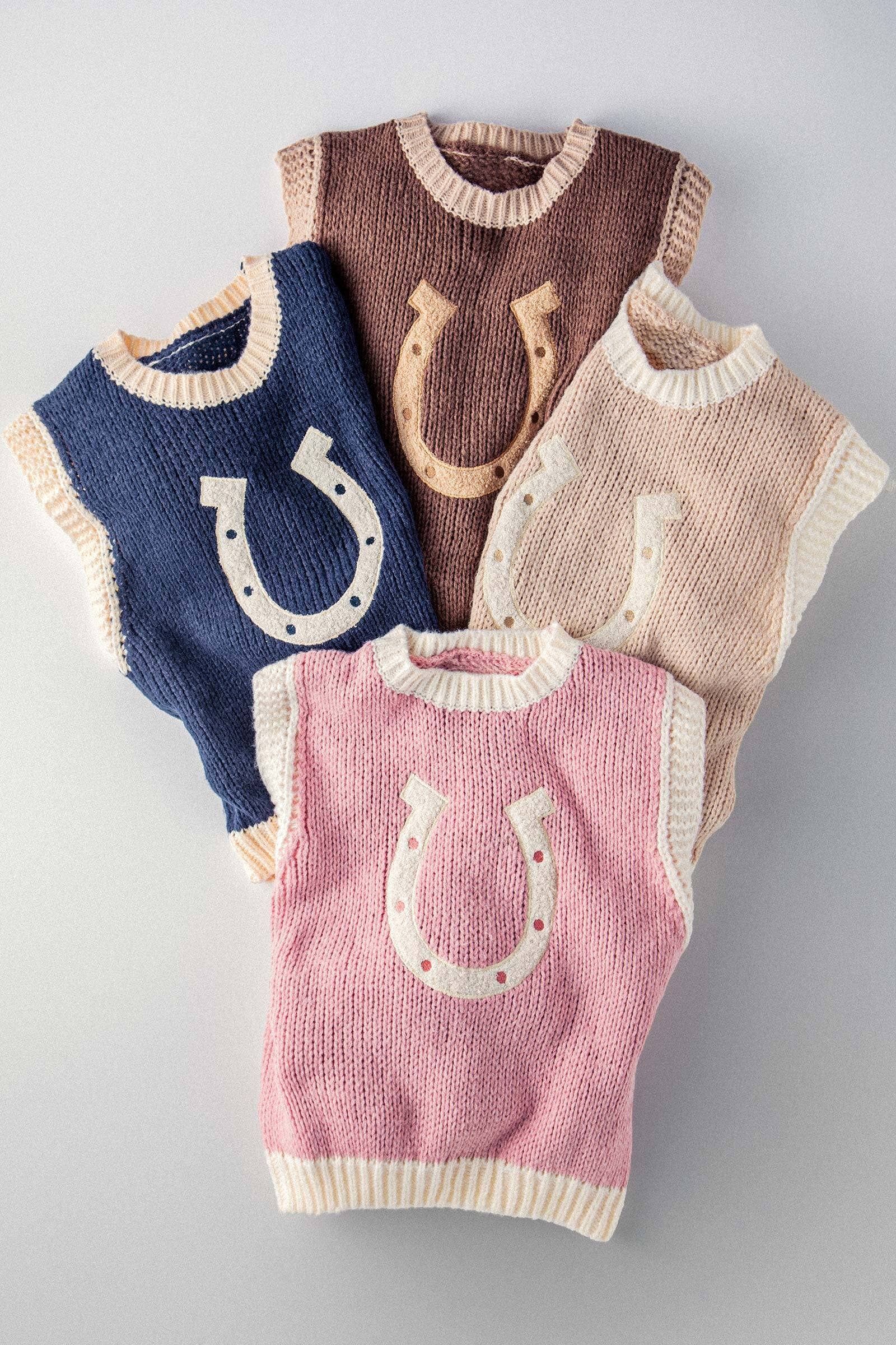 Urban Daizy Western Horseshoe Crochet Knit Ribbed Trim Sweater Vest Mocha Sweater Vest - Women's (UDZ-KN-00574) –…