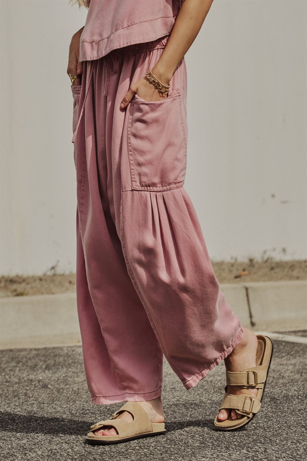 Washed Utility Wide-Leg Pants in PINK - Women's Casual Pants | Urban Daizy