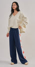 USA Star Side Stripe Wide-Leg Track Pants in NAVY - Women's Casual Pants | Urban Daizy