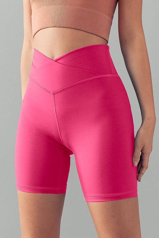 Urban Daizy Cross Front High-Waisted Bike Shorts Candy-Pink Athletic Shorts - Women's (UDZ-PT-00160) – alternate view 2