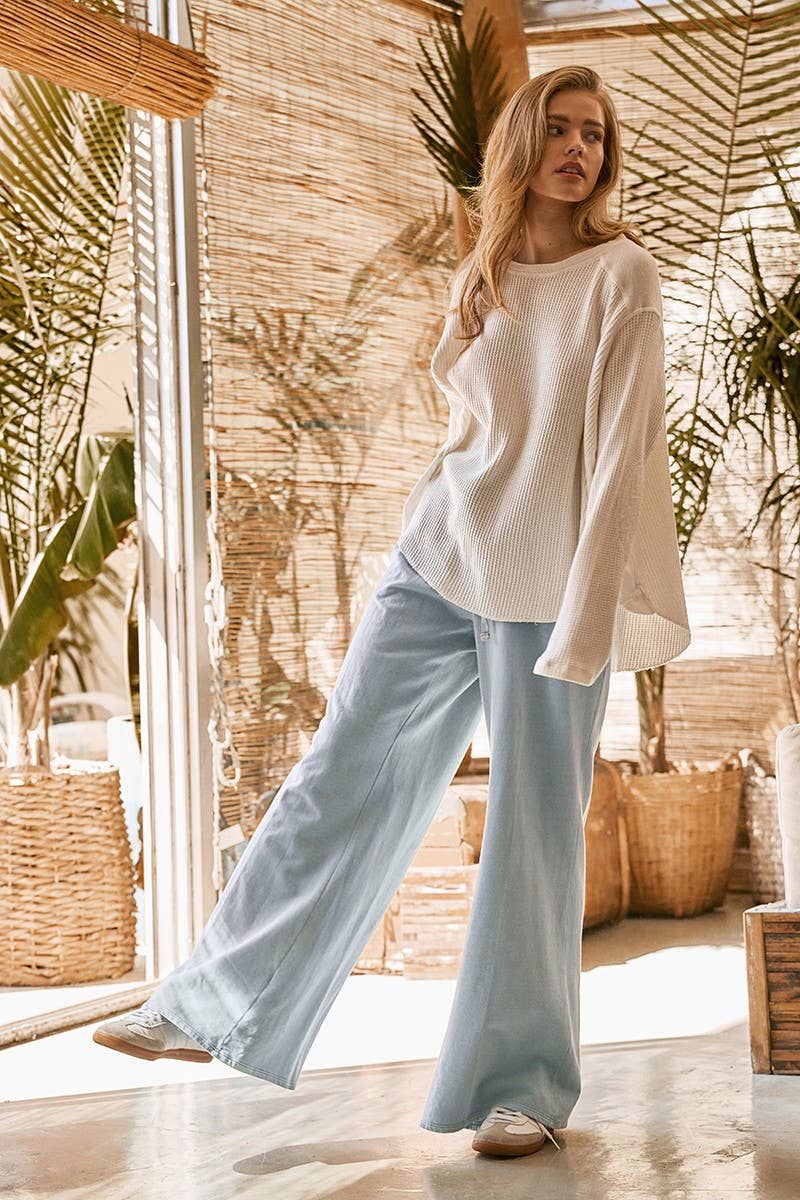 Cotton Wide Leg Drawstring Lounge Pants