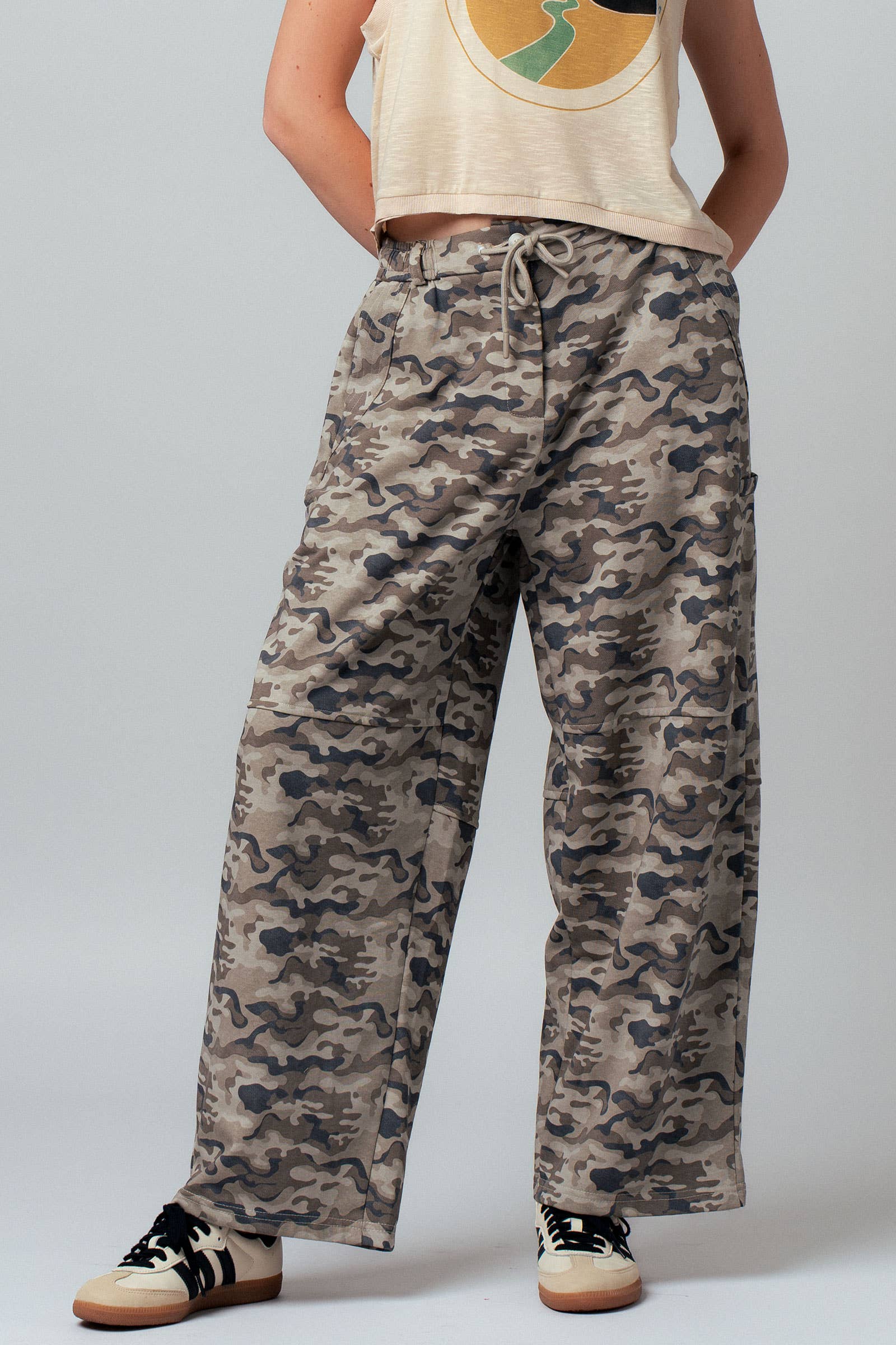 Camo Print Wide Leg Cargo Sweatpants