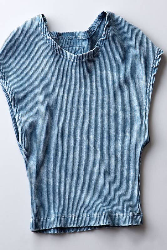 Urban Daizy Ribbed Knit Crop Short Sleeve Fitted Casual Spring Top Blue Knit Top - Women's (UDZ-TP-00081) – alternate view 14