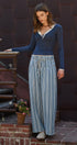 Striped Denim Wide Leg Palazzo Pants Vintage Wash Boho Coast in LT DENIM - Women's Casual Pants | Urban Daizy