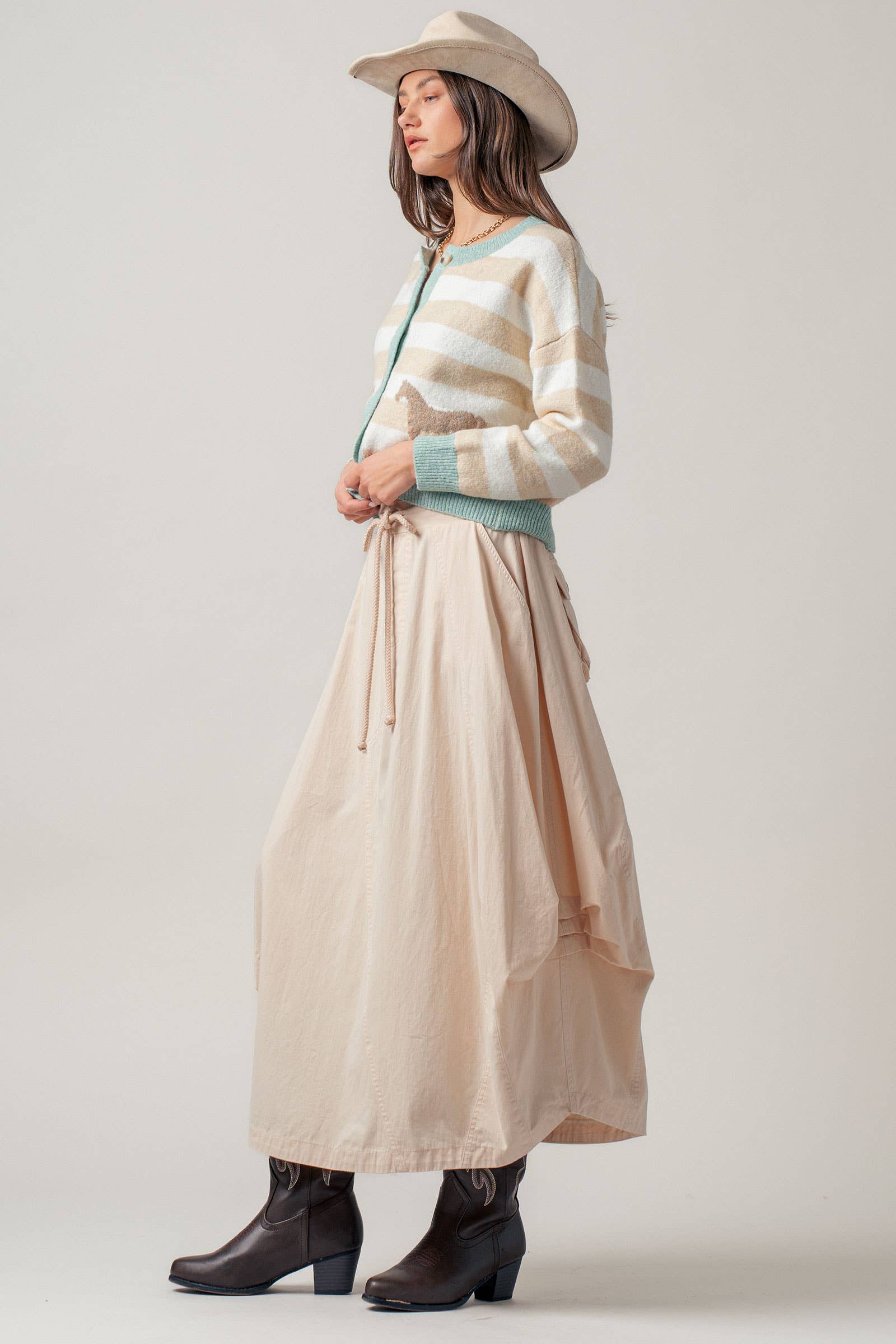 Balloon Hem Drawstring Maxi Skirt