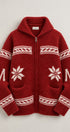 Frost Stag Zip Up Cardigan in RED - Women's Cardigans & Shrugs | Urban Daizy
