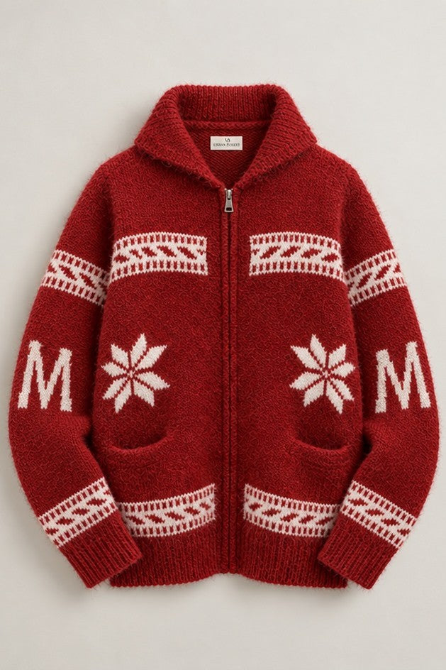 Frost Stag Zip Up Cardigan in RED - Women's Cardigans & Shrugs | Urban Daizy