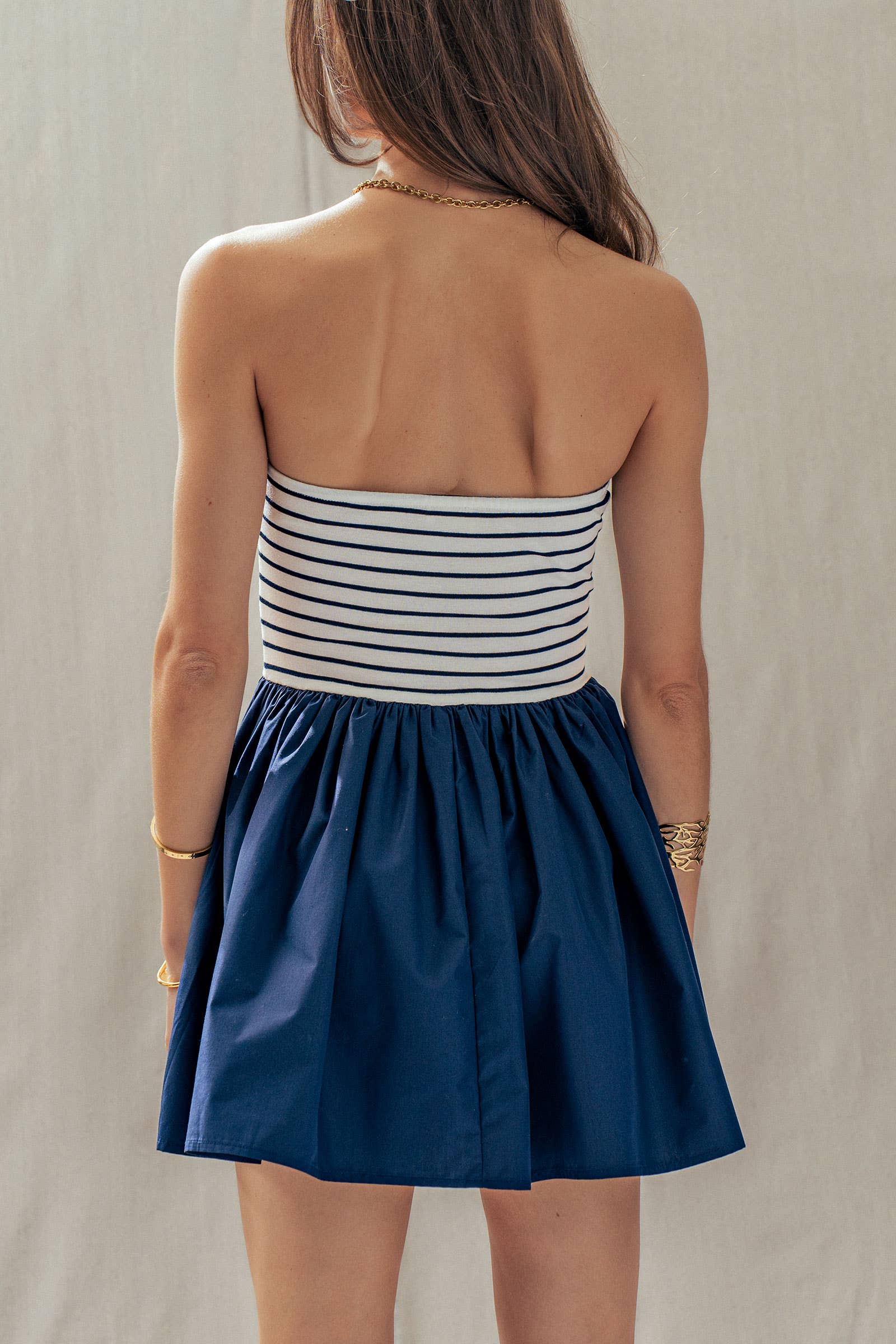 Urban Daizy Mixed Media Strapless Knit & Poplin Mini Dress Ivory-Blue Dress - Women's (UDDR0336-Ivory-Blue) – alternate view 6