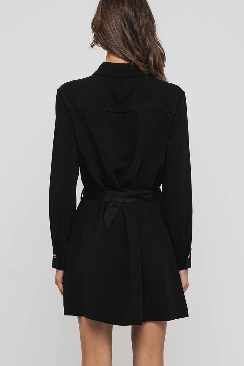 Urban Daizy Gentle Whisper Belted Long Sleeve Mini Shirt Dress Black Dress - Women's (UDZ-DR-00353) – alternate view 6