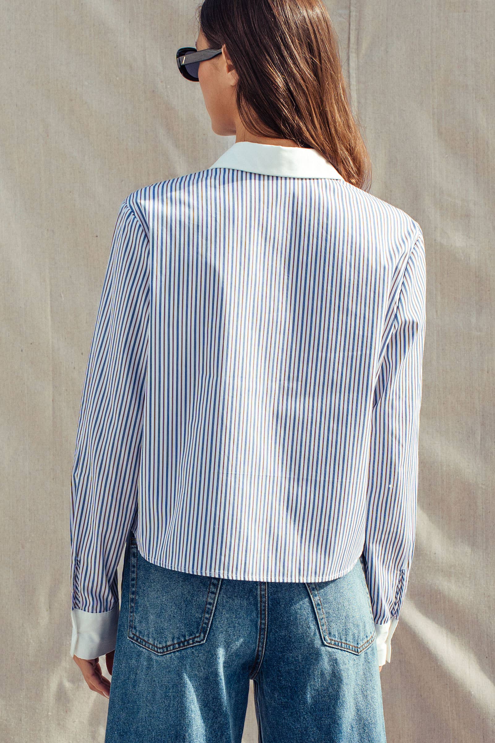 Stripe Contrast Collar Button Down Shirt