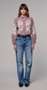 Floral Embroidered Gingham Blouse in Romantic Prairie Style in RED/NAVY - Women's Graphic T-shirts | Urban Daizy