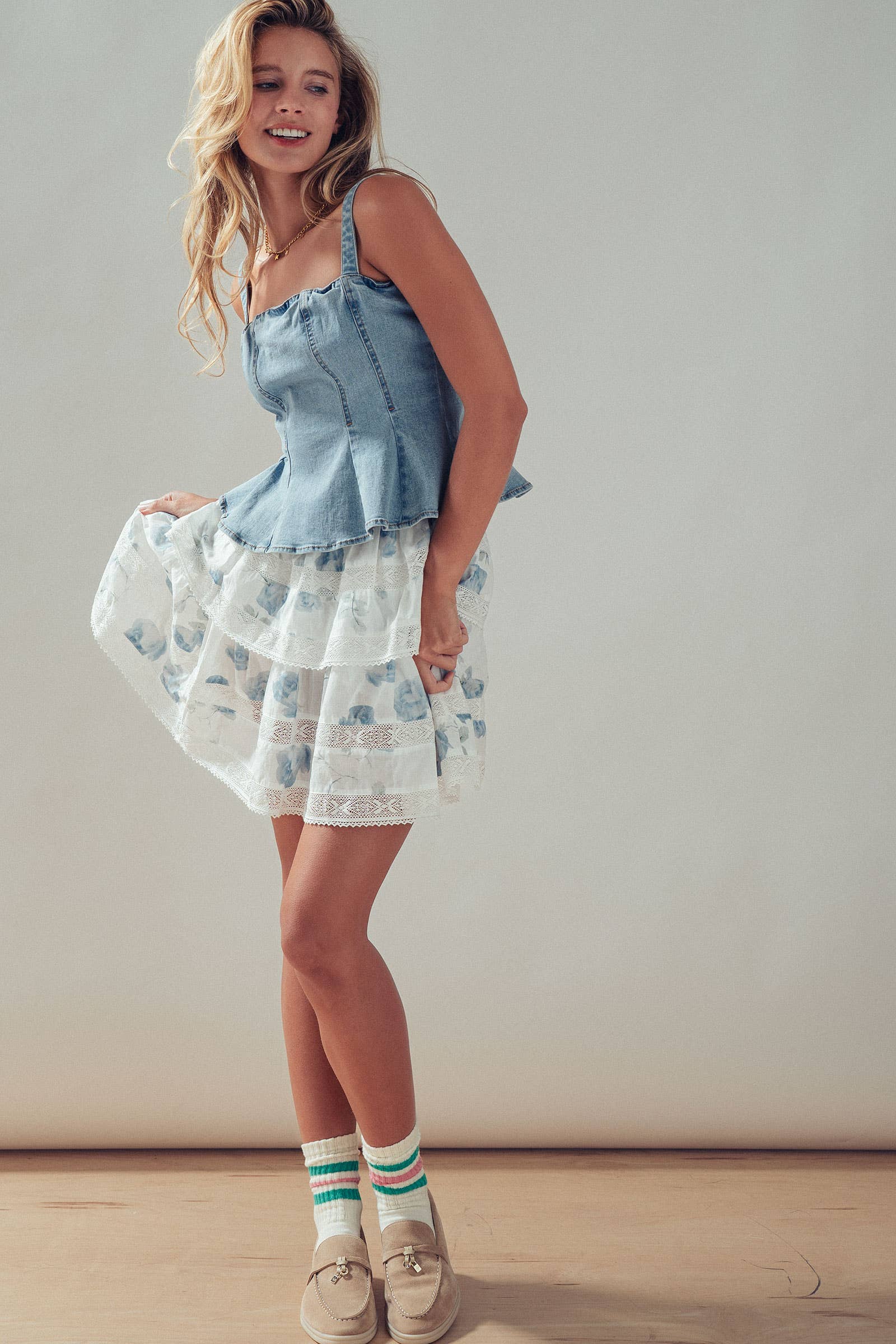 Denim Peplum Bustier Top